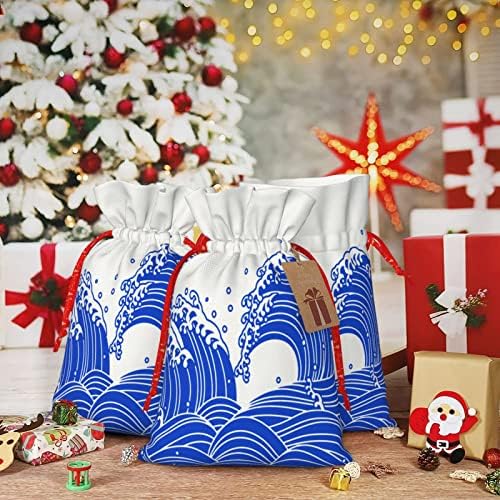 Пакети за коледни подаръци с завязками, синя вълна, торбички за опаковане на подаръци в японски стил, торбички за опаковане на коледни