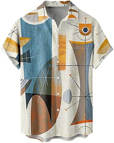 Мъжки памучни хавайски ризи, плажни ризи с копчета и къс ръкав, летни ежедневни ризи Алоха, тениски за почивка 2023