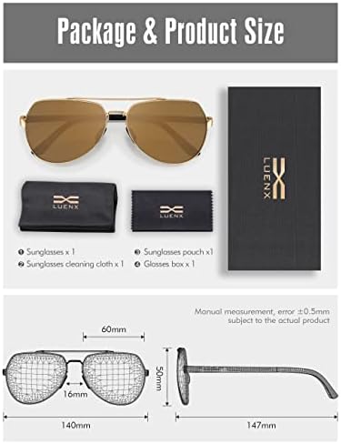 Слънчеви очила-Авиатори LUENX за Мъже И Жени с Поляризация Нови Нюанси в Голяма Метална Рамка - Защита от uv 400