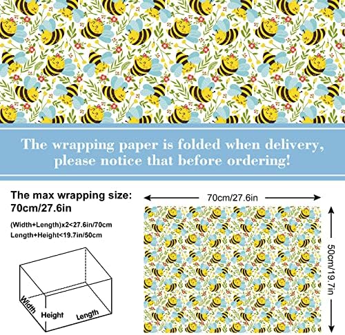 AnyDesign 12 Листа Подарък Амбалажна Хартия Пчела Жълто-Синьото Цвете за Подарък Амбалажна Хартия Пчела на Едро В Сгънат Вид Плосък
