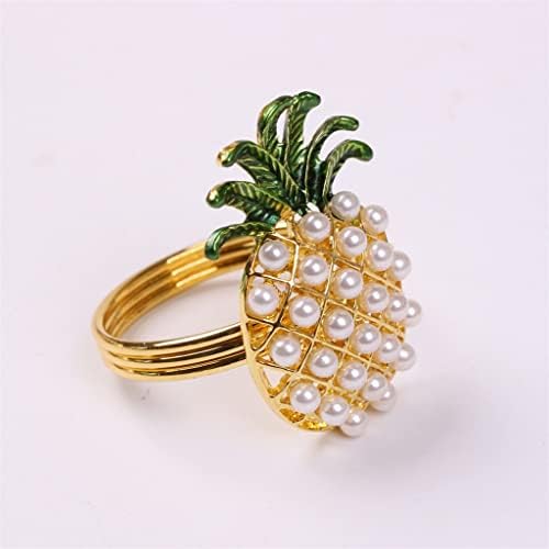 XJJZS 6 бр. пръстен за салфетки копчета с ананас перли, Пръстен за Летните Сватбени подаръци, украса Perle (Цвят: златен размер