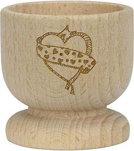 Дървена чаша за яйца с панделка във формата на сърце (EC00022754)