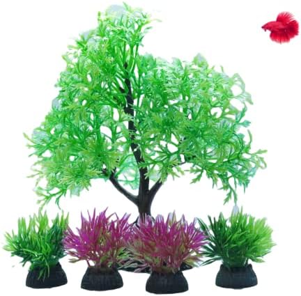 Растения аквариум IVO, Изкуствени Аквариум украса за декор на аквариум с рибки, Опаковка от 5 броя (Зелени) 5,9x3,4x6,3 инча