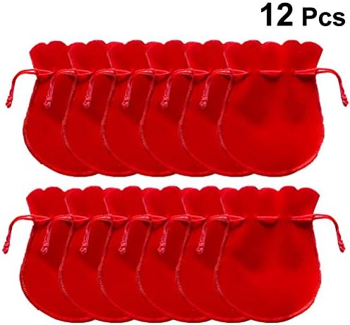 Amosfun 12 бр., 79 см, грушевидный velvet дантела, чанти за сватбени подаръци, чанта за бонбони, бижута торбичка (червен)