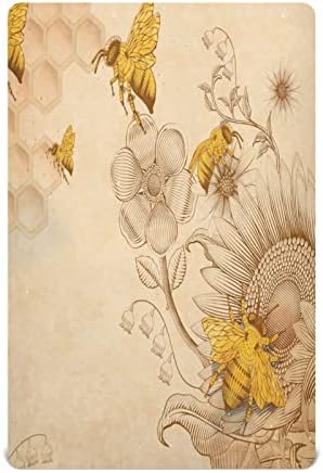 Детска Чаршаф, Реколта Ясла с Пчелни цветя за Стандартни детски легла и матраци за деца, 28x52 Инча H040196