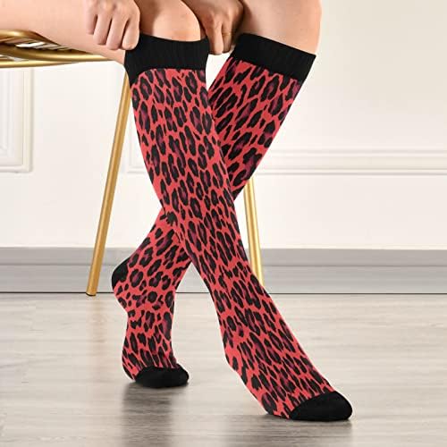 Червени чорапи xigua с Леопардовым принтом, Дамски и Мъжки Чорапи до Коляното (20-30 мм hg.ст.), за медицински Сестри, за