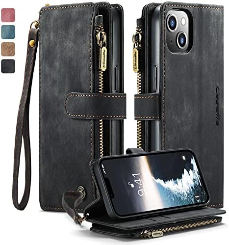 Чанта-портфейл WAWZ за iPhone 14, Клатч от Изкуствена кожа с Мек джоб за пари на магнитен цип, с Държач за карти, стойка и каишка от съвсем малък, Гривна за iPhone 14 6,1 инча (2022) (?