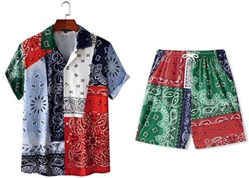 CFSNCM Комплект мъжки дрехи За парти, Летни Спортове, Плажни Панталони, Ежедневни ризи с принтом, 2 бр. (Цвят: A, Размер: XXL-код)