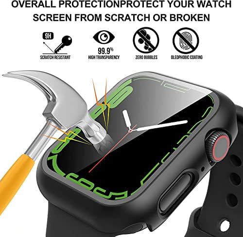 Suoman 2 Pack за Apple Watch Серия 7 45 мм Калъф Защитно фолио за екран от закалено стъкло, Твърд калъф с пълно покритие за Apple