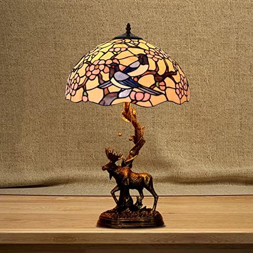 Настолна лампа Tiffany Magpie Plum Дизайн на Лампа от Витражного Стъкло с 2 Лампи На базата На смола под формата на Лос, на Традиционното