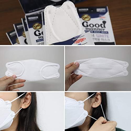 KF94 Еднократна Защитна маска за лице, Бяло, Дългогодишна опаковка - 5 Маски в 1 опаковка, Дишаща Маска за възрастни – Good Manner