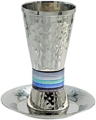 Комплект ковани никелови чаши за кидуша Emanuel Yair със син ринг | ВЫРЕЗКОЙ-2