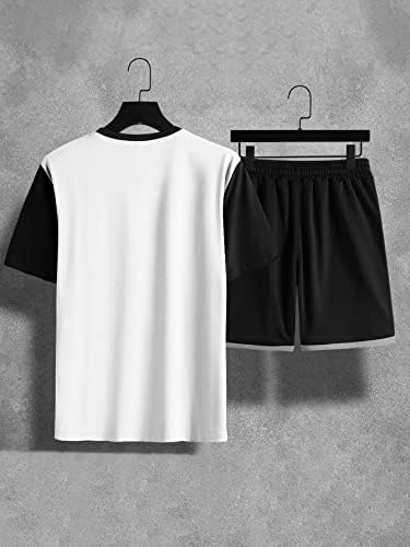 NIBHZ Комплект дрехи от две части за мъже, Тениска и шорти с участието на букви в района на цветен блок (Цвят: многоцветен, Размер: