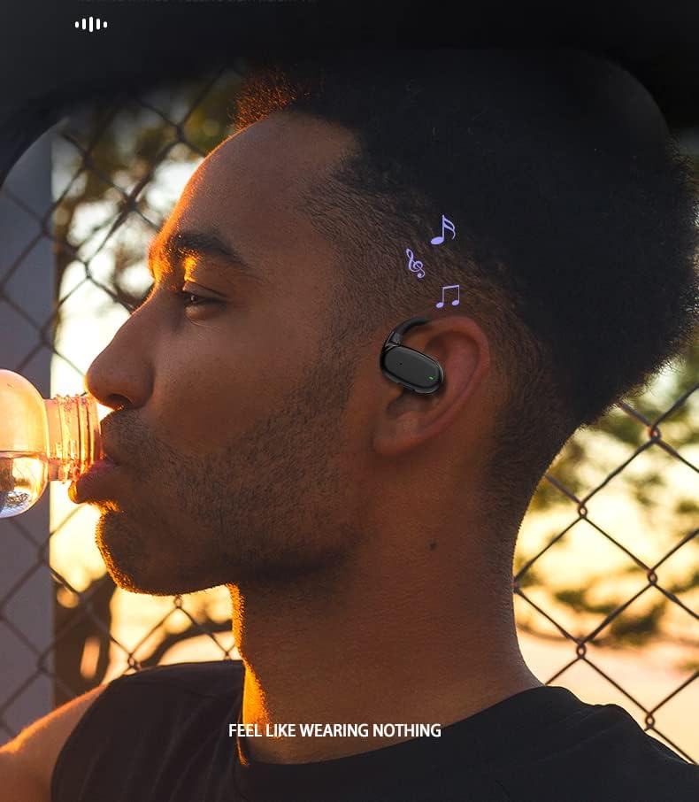 Loluka Черни Единични Безжични слушалки с заушником, Слушалки с отворен ухото, Скоба за ушите, Безжични Bluetooth 5.3, Водоустойчиви