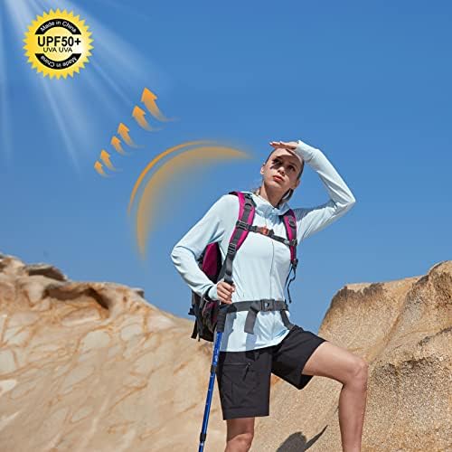 Дамско яке UPF 50 +, СЪС защита от Слънцето и Uv - Hoody джоб с Дълъг ръкав за Туризъм и Риболов, Риза SPF Performance с
