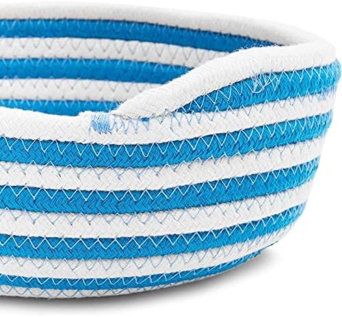 Кръгли Плетени кошници за съхранение в синя и бяла ивица (3 размер на 3 опаковки)