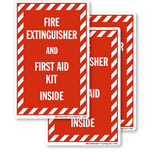 Стикер SmartSign Пожарогасител и аптечка вътре | Светоотражающая стикер инженеринг клас 3 М, Комплект от 3