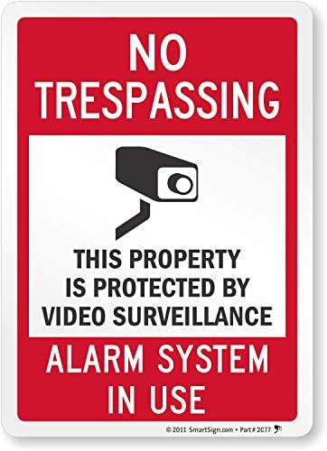 SmartSign-K-7457-EU Надпис да изземат - видео Наблюдение се използва аларма | Ламиниран винил с размер 5 x 7 инча, черен, червен, бял