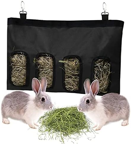 А за заек сено HOUKAI с 4 дупки, Чанта за съхранение на бали сено и билки с Извънбордов на една кука, чанта за хранене на Животни (Цвят: