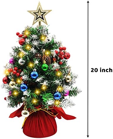 Настолна Коледно дърво със светлини 21 , Изкуствена Коледна елха със Снежинками, Борови шишками и основа от зебло, с Набор от украшения за Коледната украса плотове