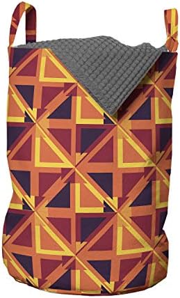 Геометрична чанта за дрехи Ambesonne, Триъгълници и Ромбове в топли цветове, Вдъхновени от ретро Абстрактни Илюстрации, Кошница за дрехи