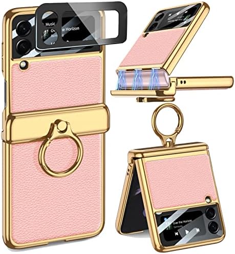 Симпатичен Розов калъф NINKI, Съвместим с Samsung Galaxy Z Flip 3, Панти калъф с пръстен, Магнитна Безжично зареждане all inclusive
