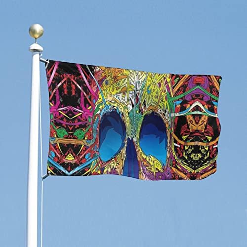 Цветна Череп Готин Забавен Флаг с 2 Медни Втулками Банер за Вътрешно Външно Декор Градина 3x5 4x7 Фута