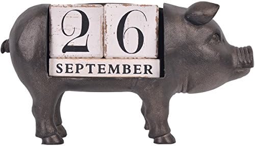 Блокове Настолен Календар NIKKY HOME Vintage Animal Pig Дървени Безкраен, Черен