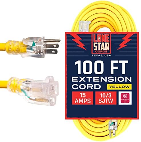 Удължител Lone Star 10 Калибър 100 метра, удължителен кабел за тежки условия на работа 10/3 с 3-пинов приставка адаптер