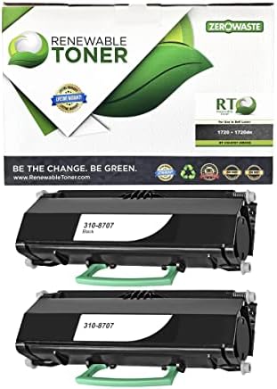 Съвместим с възобновяем Сменяеми касети тонер касета за Dell 310-8707 GR332 Laser 1720 1720dn (опаковка от 2 черни)