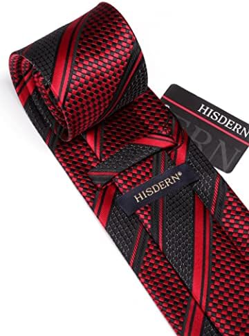 Комплект мъжки вратовръзки HISDERN Райе, Вратовръзки в Клетка за мъже и Джобни Квадратни копчета за Ръкавели, Официално Копринена Вратовръзка,