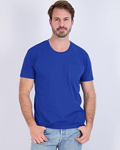 4 Опаковки: Мъжки Памучен тениска Performance с къс ръкав и кръгло деколте и джоб - Активен спортен топ (на разположение в цветове Big
