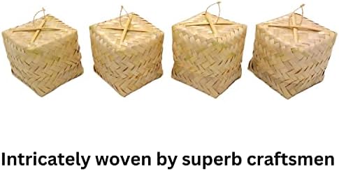 Кошница за лепкав ориз 3 x 3 инча, Бамбук контейнер Kratip, Сервировочная кошница ръчно изработени в Тайланд, Оригиналния цвят на