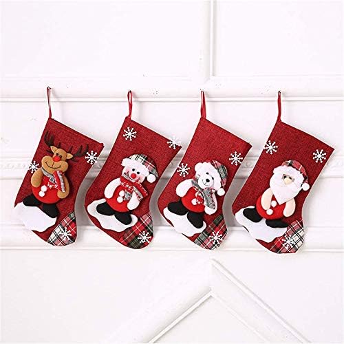 F01 Набор от Коледни Чорапи от 4 броя | Коледа Коледни Чорапи в разноцветную Ивица | Чанта в стила на Дядо Коледа, Снежен човек|Елени,