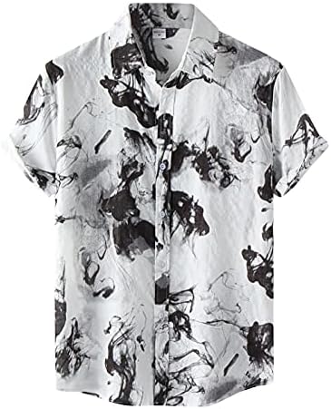 XXBR Мъжки Хавайски Ризи С къс ръкав, Ежедневни Риза с принтом Мастило и пране, Лятна Риза с копчета, Реколта Свободни Плажни