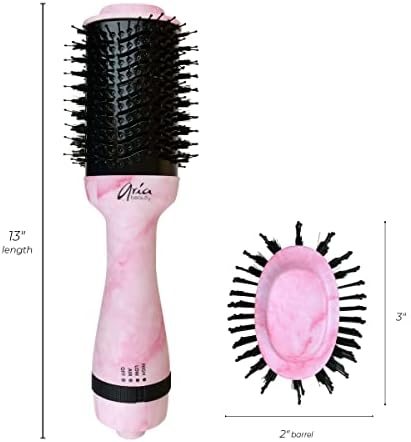 Четка за сушене на коса от розов мрамор Aria Beauty, лека, с 3 регулировками температурата и скоростта, с турмалиновым корпус,