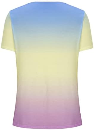 Лейси Памучен Тениска за Момичета 2023, Къс Ръкав, Дълбоко V-Образно Деколте, Градиентный Цветен Графичен Топ Тениска за Жени, Есен-Лято,