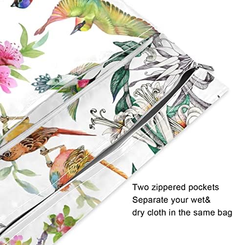 Водоустойчив Влажна чанта xigua с Цветен модел Птици за Филтър на Пелени, да Пере Многократно Мокри и Сухи чанти с 2 джоба с Цип за Пътуване,