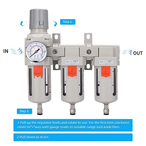 Три етапа система осушки на въздуха NANPU - Сажевый филтър 5 Микрона, Коалесцирующие филтри 0,5 × 0.01 Микрона, Разход на регулатор на налягането на въздуха сензор 0-150 паун