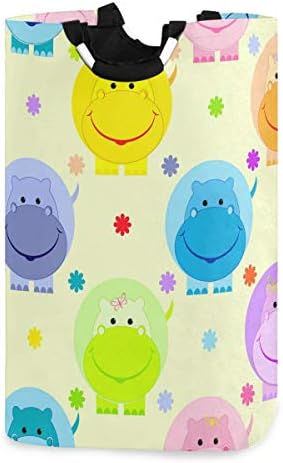 OREZI Сладко Детска Забавна Количка за бельо под формата на Хипопотам, Водоустойчив и Сгъваема Кошница за дрехи за Съхранение на