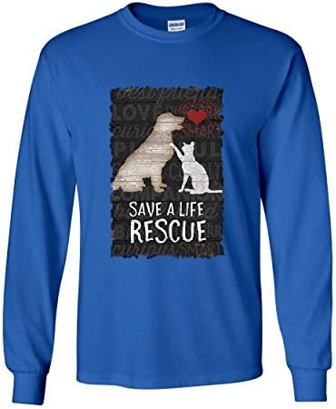 Спаси живота Спаси домашен Любимец Тениска с дълъг Ръкав Куче Котка Коте, Кученце от Приют Лапа Тениска Светло Розово Големи