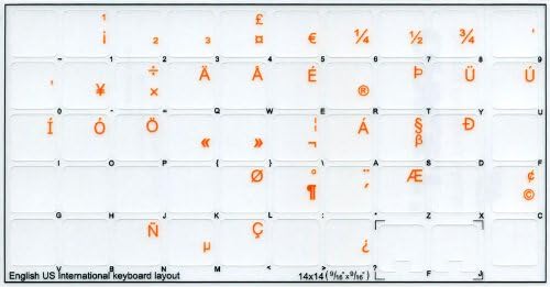 Английска подредба надписи на международната клавиатурата на САЩ НА Прозрачен фон със сини, оранжеви, ЧЕРВЕНИ, бели или жълти букви