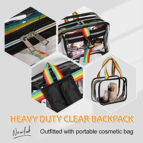 Сверхпрочный Прозрачен раница от 2 теми (Rainbow/черно), Водоустойчив Прозрачна чанта, изработена от PVC С Косметичкой, Прозрачна