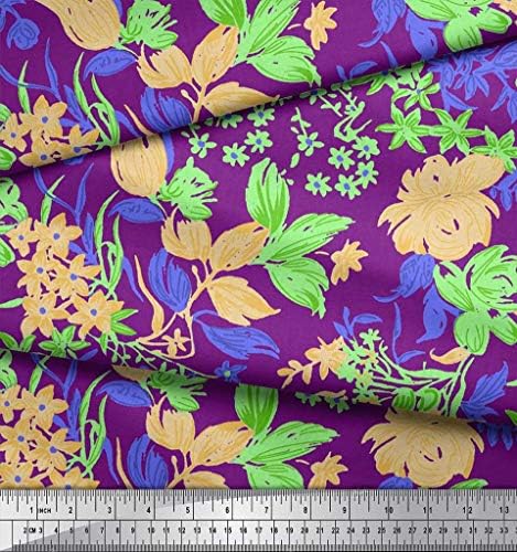 Парцела плат за шиене от копринени тъкани Soimoi с листа и цветя художествен принтом ширина 42 инча
