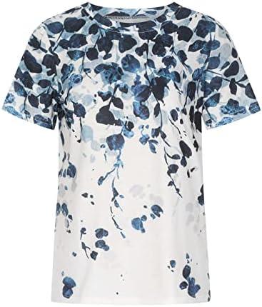 Женска Тениска с Къс ръкав Лято Есен 2023, през Цялата Деколте Лодка, Памук Случайни Топ с Графичен Цветен Модел, 8T 8T