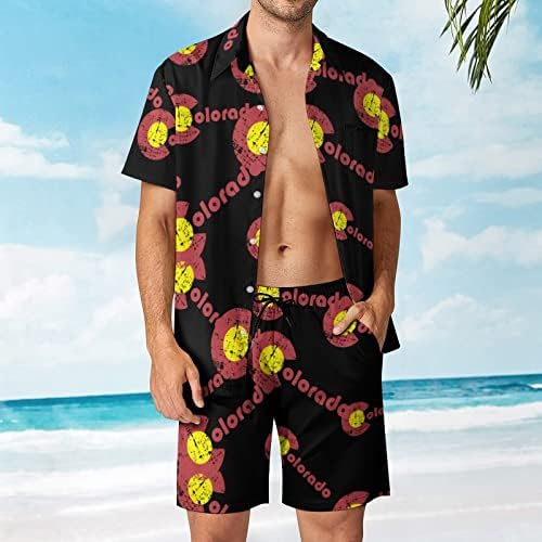 Мъжки Плажно облекло с Флага Колорадо от 2 теми, Хавайска Риза с копчета с Къс ръкав и къси Панталони, Костюми
