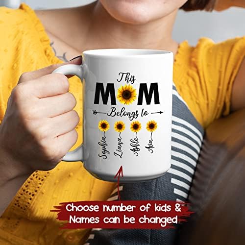 Персонални Тази майка Принадлежи Чаша с име, Чаша за майката с слънчоглед, Индивидуален подарък от керамични чаши за майки с подсолнухом,