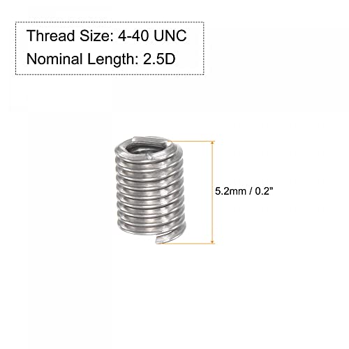 uxcell Телена Резбовани Вложки 4-40 UNC 2.5 D 304 Неръждаема Стомана Спирално Тип Спирала Жично Винт За Ремонт на Резба Ръкав