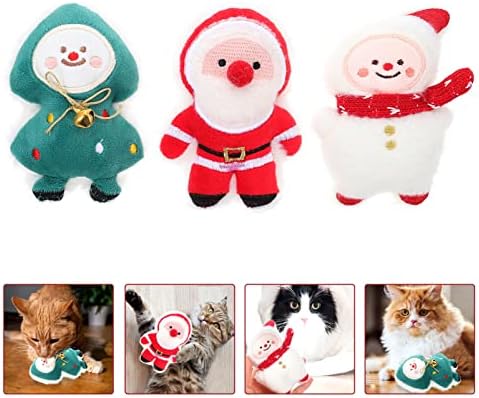 Ipetboom Santa Toys 3шт Коледни Плюшени Играчки за котки Снежен Дядо коледа Коледна Елха Куче Играчка Плюшен Домашен Любимец Интерактивна