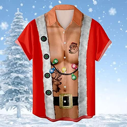 WOCACHI Коледни Ризи с копчета за Мъже с Къс Ръкав, Забавен Коледен Принт Дядо Коледа, Ежедневни Дизайнерска Риза за Партита